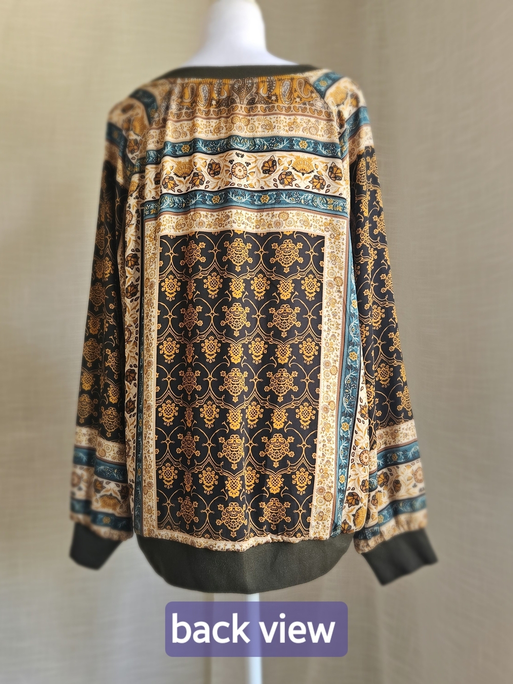 Kori America Scarf Print Boho Blouse Size M Medieval Baroque Long Sleeve Top - Picture 5 of 15